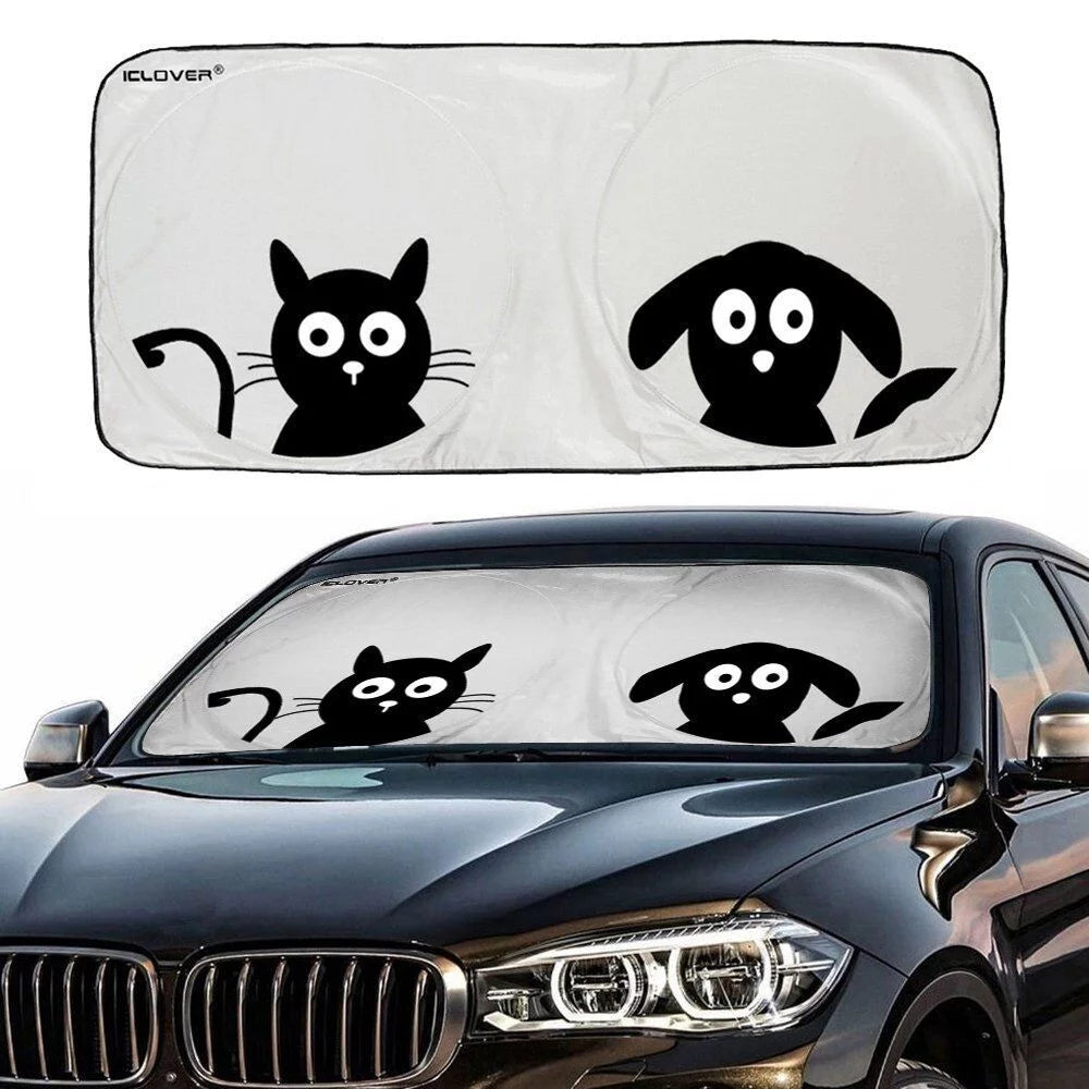 Car Windshield Sunshade with Pet Design(59 X33 ) Iclover Cute Cartoon Design Front Auto Car Windshield Sun Shade Folding Silvering Sun Visor - UV Coating for UV Ray Deflector