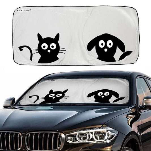 Car Windshield Sunshade with Pet Design(59 X33 ) Iclover Cute Cartoon Design Front Auto Car Windshield Sun Shade Folding Silvering Sun Visor - UV Coating for UV Ray Deflector