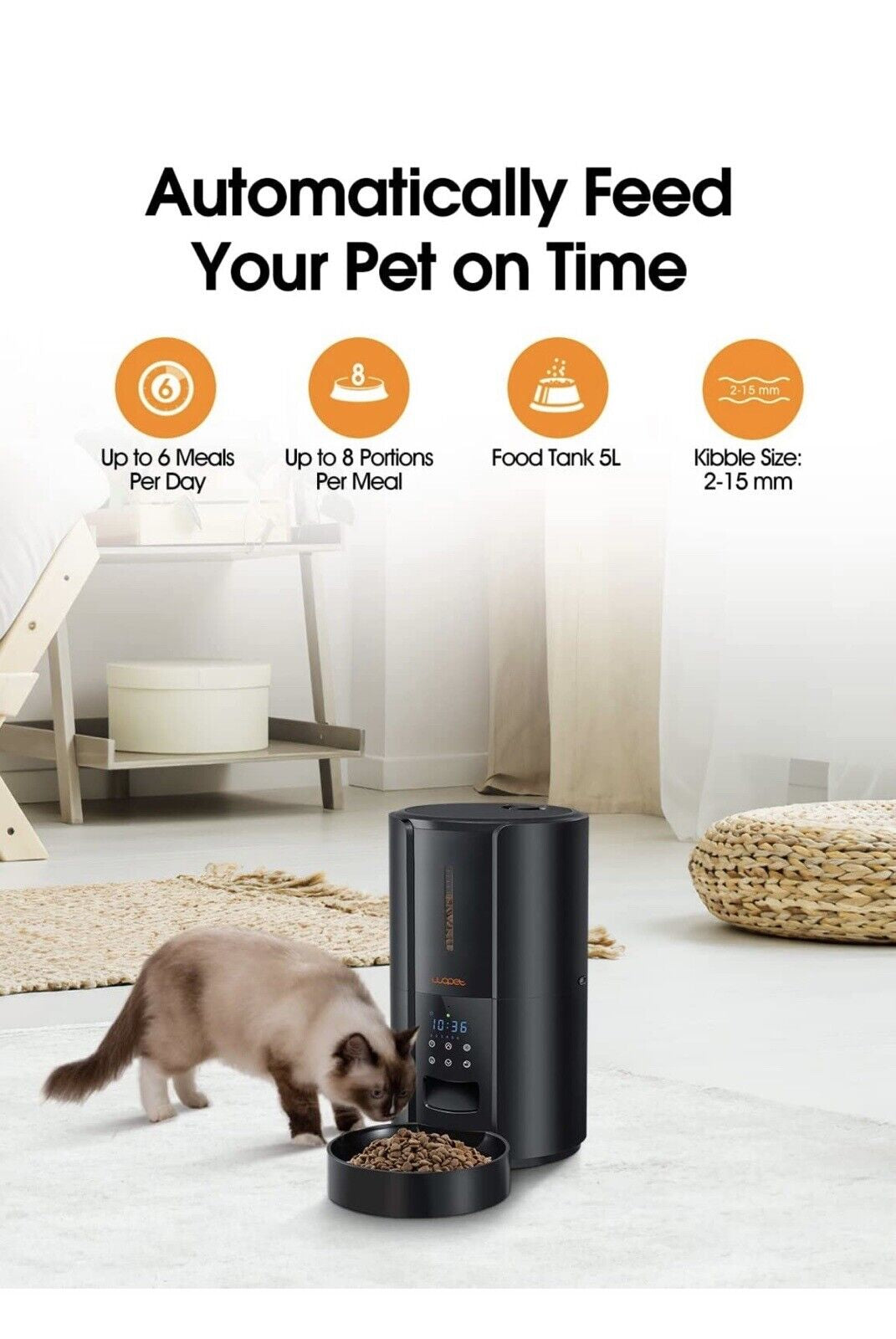 WOPET Automatic Pet Feeder Dry Food Dispenser Cats and Dogs, Timed Programmable