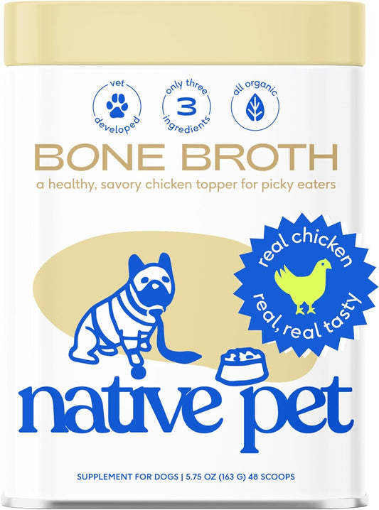 Bone Broth for Dogs and Cats – Chicken Broth for Cats & Dogs - Dog Bone Broth Powder, Dog Food Topper for Picky Eaters - Dog Gravy Topper for Dry Food – Dog Broth & Cat Broth – 5.75 Oz