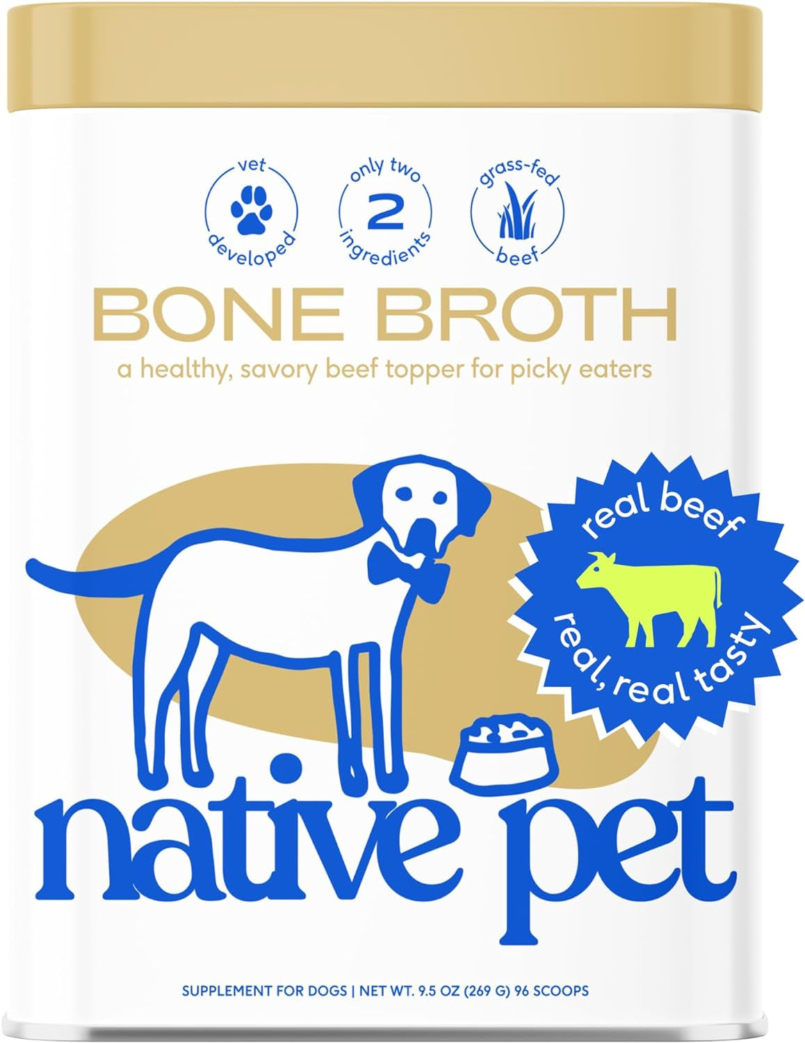 Bone Broth for Dogs & Cats – Dog Bone Broth Powder - Dog Food Topper for Picky Eaters – Cat Broth & Dog Broth - Puppy Dog Gravy Topper for Dry Food – Beef Broth for Dogs & Cats – 9.5 Oz