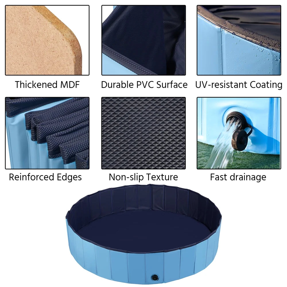 Foldable Indoor/Outdoor Pet Swimming Pool, Bath Tub, Wading Pool for Dogs and Cats, Blue, Xx-Large, 63"