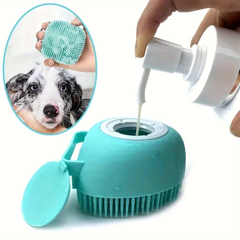 LMZOE Pet Silicone Bath Soft Brush Massage Comfortable Bath Dispenser Beauty Cleaning Supplies for Cats and Dogs