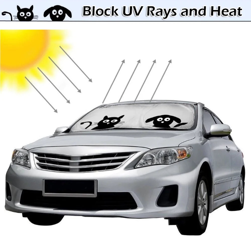 Car Windshield Sunshade with Pet Design(59 X33 ) Iclover Cute Cartoon Design Front Auto Car Windshield Sun Shade Folding Silvering Sun Visor - UV Coating for UV Ray Deflector