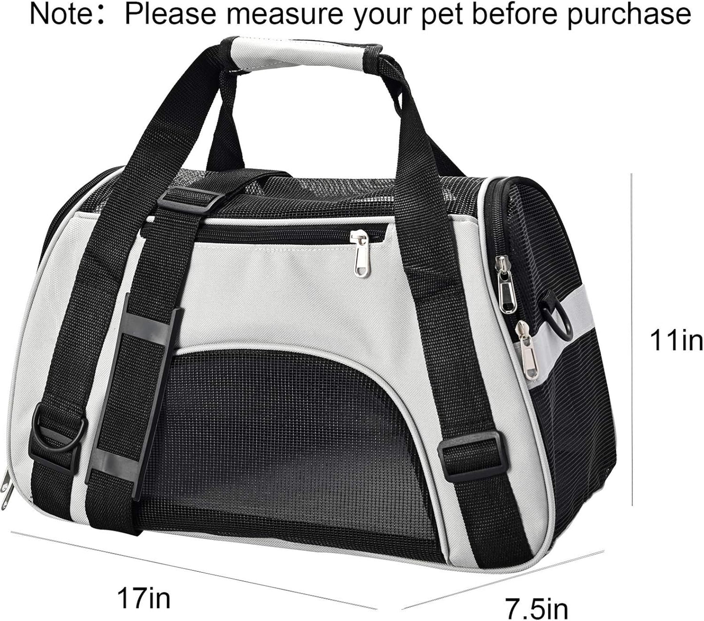 Pet Carriers for Small Cats and Dogs 17X7.5X11 22Lb(10Kg),Pet Travel Carrier Airline Approved,Grey