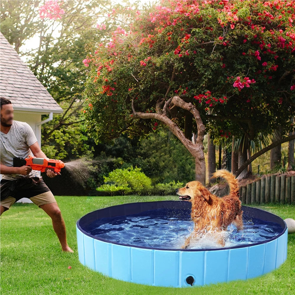 Foldable Indoor/Outdoor Pet Swimming Pool, Bath Tub, Wading Pool for Dogs and Cats, Blue, Xx-Large, 63"