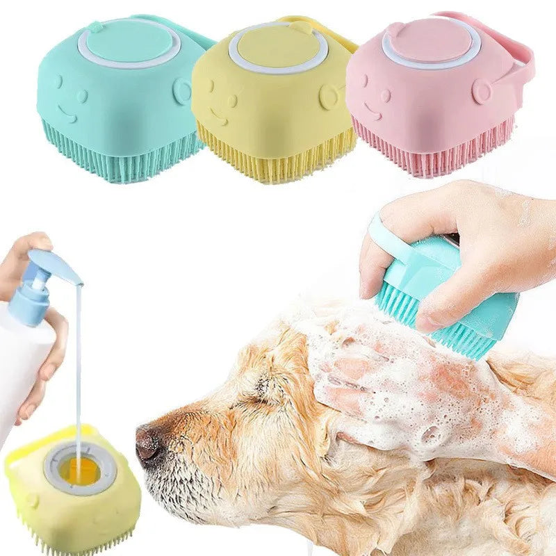 LMZOE Pet Silicone Bath Soft Brush Massage Comfortable Bath Dispenser Beauty Cleaning Supplies for Cats and Dogs