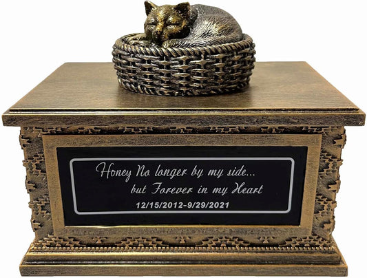 Urn for Ashes Memory Cremation Box Loss Keepsake Gift for Dog and Cat Memories Statue with Personalized Metal Plate (We Do Not Provide Customized Service)