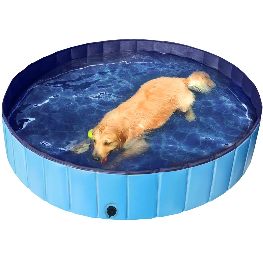 Foldable Indoor/Outdoor Pet Swimming Pool, Bath Tub, Wading Pool for Dogs and Cats, Blue, Xx-Large, 63"