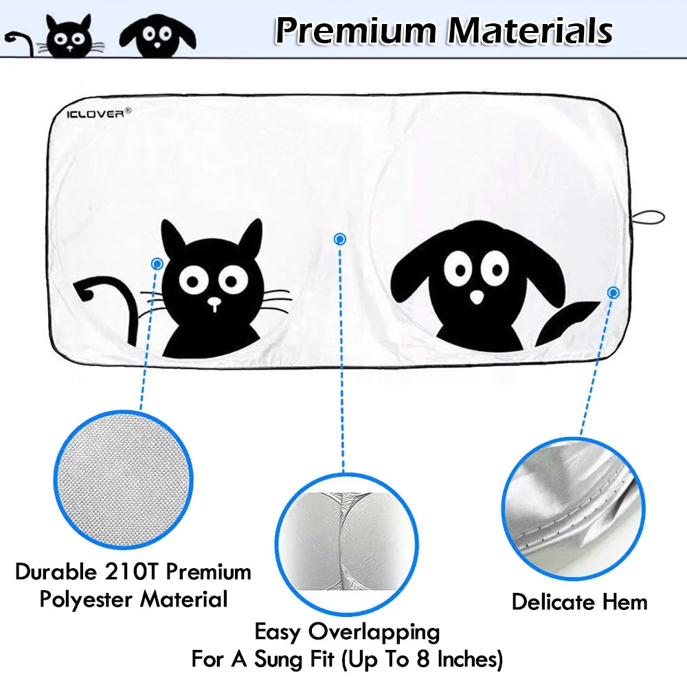 Car Windshield Sunshade with Pet Design(59 X33 ) Iclover Cute Cartoon Design Front Auto Car Windshield Sun Shade Folding Silvering Sun Visor - UV Coating for UV Ray Deflector