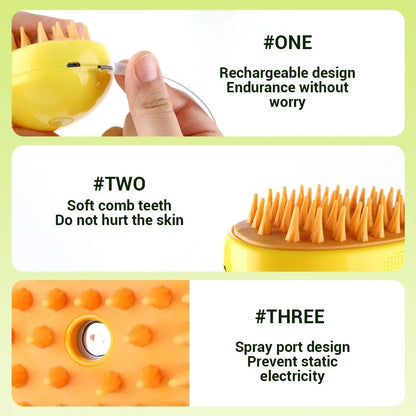 3-In-1 Electric Pet Grooming Tool: Steamy Brush, Massager, and Shedding Comb for Cats & Dogs